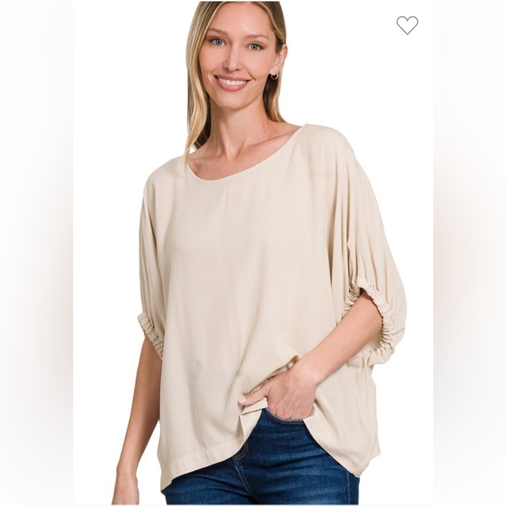 Relaxed Fit Boxy Top, Sand Beige, Various Sizes